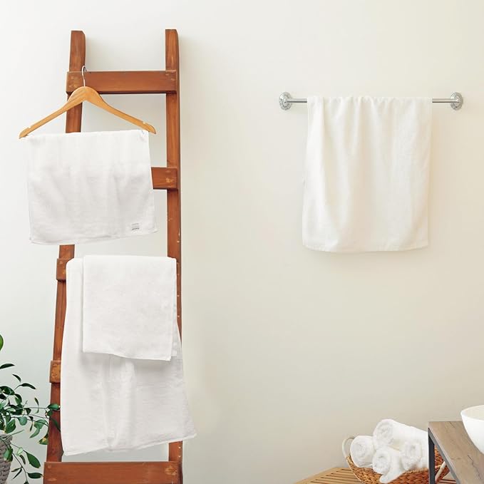 SEMAXE White Bath Towel Set, 100% Cotton Bathroom Towels with Hanging Loops, Luxury 8 Piece Towel Set Include 2 Bath Towels, 2 Hand Towels, 4 Washcloths