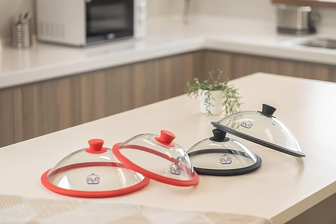 OEC Vented Splatter Guard Microwave Glass Cover for Food with Easy-Grip Handle, 12.7 inch Diameter, 100% Food Grade Tempered Glass & BPA Free Silicone Rim with Steam Vent, Dishwasher Safe