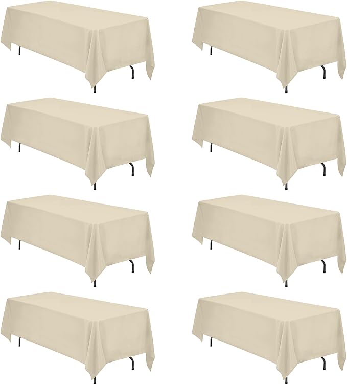 BRILLMAX 8 Pack Beige Tablecloths 70 x 120 Inch for 6ft or 8ft Rectangle Tables - Rectangular Bulk Linen Polyester Fabric Washable Cloth Cover for Wedding Reception Banquet Birthday Party
