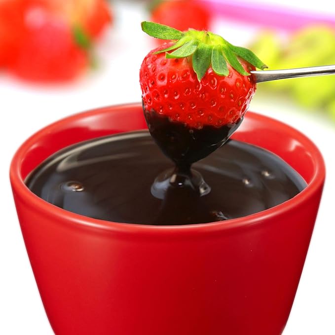 Mudder Fondue Mug Ceramic Pot and 8 Pieces Forks for Melting Chocolate, Cheese, Broth Or Tapas On Valentine's Day (Red)
