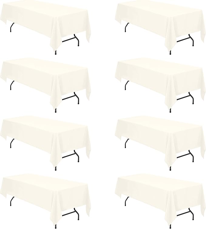 BRILLMAX 8 Pack Ivory Tablecloths for 8 Foot Rectangle Tables 60 x 126 Inch - 8ft Rectangular Bulk Linen Polyester Fabric Washable Cloth Cover for Wedding Reception Banquet Birthday Party