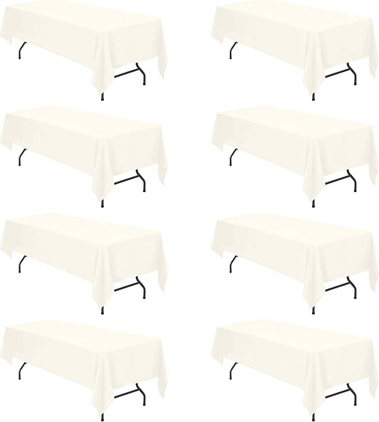 BRILLMAX 8 Pack Ivory Tablecloths for 8 Foot Rectangle Tables 60 x 126 Inch - 8ft Rectangular Bulk Linen Polyester Fabric Washable Cloth Cover for Wedding Reception Banquet Birthday Party