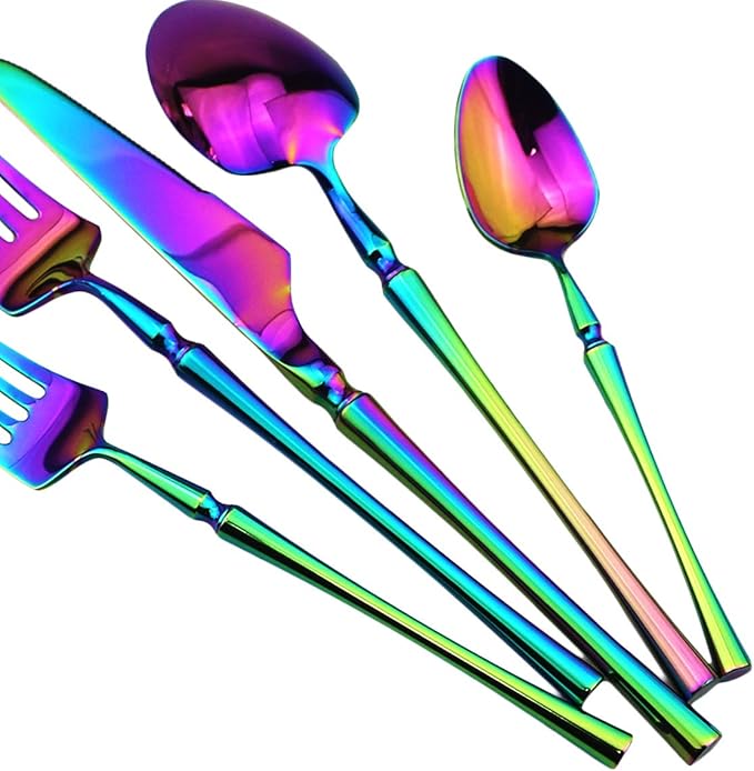 Gugrida 20 piece Rainbow Flatware Set 304 Stainless Steel Fork Spoon Cutlery Luxury Mirror Polished Colorful Silverware, Dishwasher Safe, Service for 4
