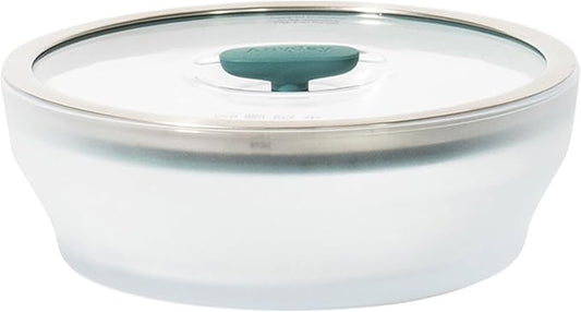 Anyday 7-Cup Microwave Cookware and Glass Container with Glass Lid, Plastic-Free Shallow Food Storage | Stackable Airtight Steamer with Vented Lid for Microwave-Safe Reheating & Steaming Vegetables
