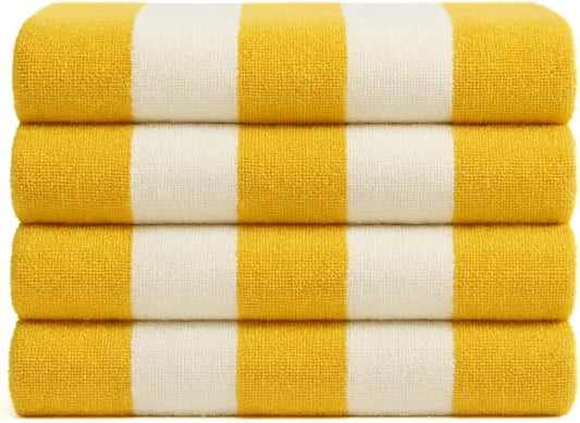 Salt Earth Cotton Striped Beach Cabana Towel, 4 Pack - 30"x60" Quick Dry Towels, Pool Essentials, Travel, Gym & Bathroom Towels, Oversized Beach Vacation Essentials (Lemon Yellow)