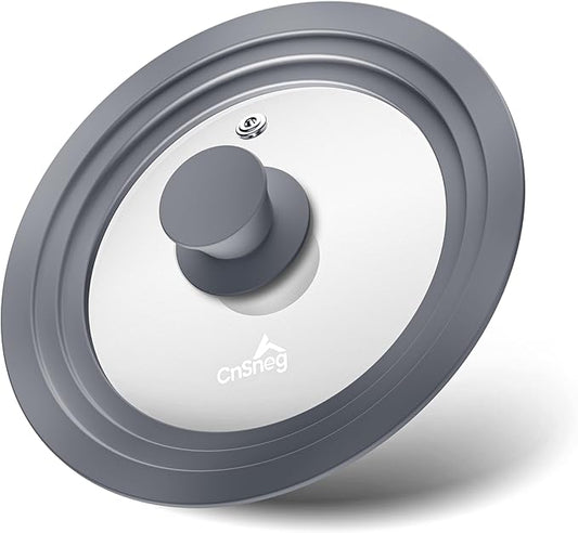 Universal Lids for Pots, Pans and Skillets, 7", 8" and 9" Pan Lid, Tempered Glass Pot Lid with Silicone Rim Heat Resistant, Replacement Pan Cover for Frying, Cookware & Bakeware Lids, Grey