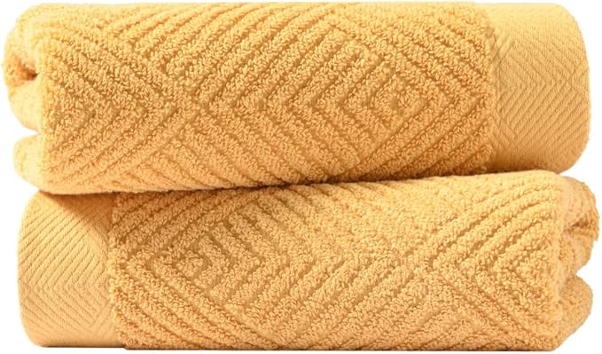 sense gnosis Yellow Hand Towels Set of 2 Striped Weave 100% Terry Cotton Towel Super Soft Highly Absorbent Face Towel for Bathroom 13" X 29"