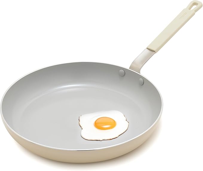GreenPan x Bobby Flay 12" Nonstick Frying Pan Skillet, PFAS-Free Diamond Ceramic, Induction Suitable, Stay-Cool Silicone Handle, Easy Clean Dishwasher & Oven Safe, Egg & Omelet Pan, Cream