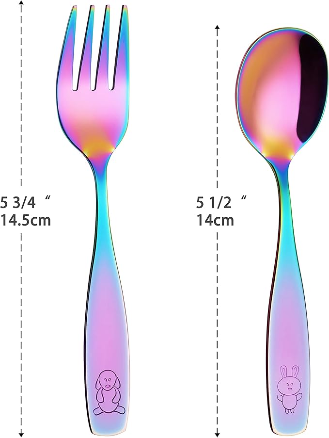 ANNOVA Kids Silverware Children's Safe Flatware Set Stainless Steel - Children Forks, Children Tablespoons, Toddler Utensils, Metal Cutlery Set for LunchBox (Rainbow, 6)