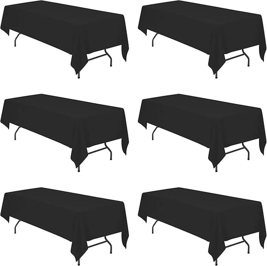 BRILLMAX 6 Pack Black Tablecloths for 8 Foot Rectangle Tables 60 x 126 Inch - 8ft Rectangular Bulk Linen Polyester Fabric Washable Cloth Cover for Wedding Reception Banquet Birthday Party