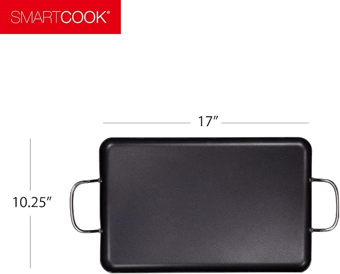 17inch Nonstick Aluminum Double Griddle Pan, Comales para Tortillas Griddle Pan Burner Skillet with Handles for Stove Top - Coating & Heat Resistant for Frying, Searing, Grilling, Browning Cook