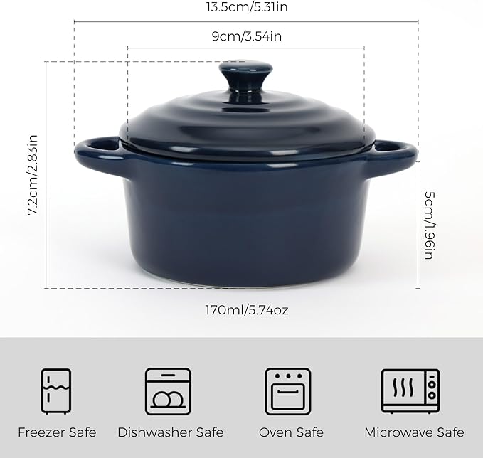 Ceramic Casserole Dish With Lid,Ceramic Mini Cocotte Set,Soup Bowls With Handles And Lids,Mini Dutch Oven Pot With Lid, Oven Safe,Set Of 4 Dutch Oven For Bread Baking