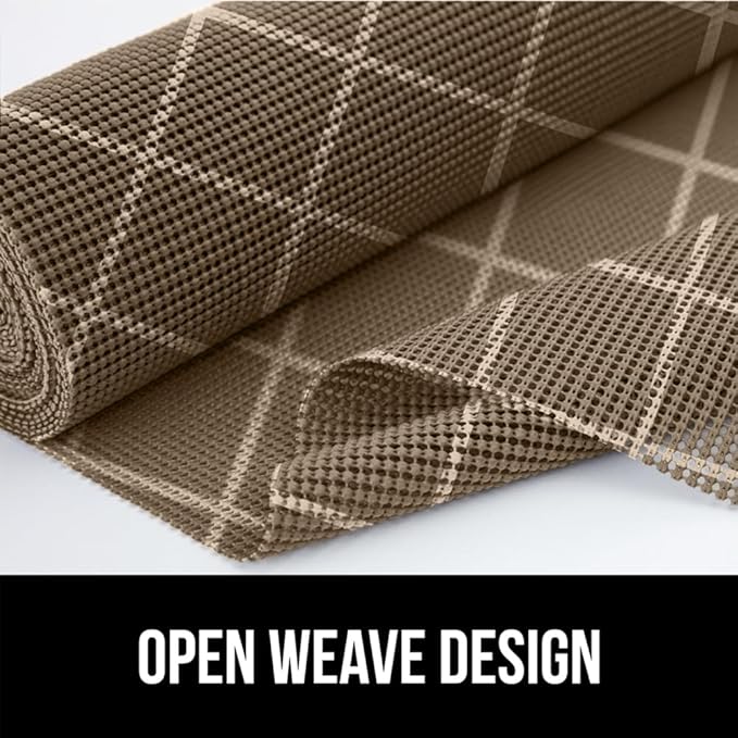 GORILLA GRIP powerGRIP Drawer Shelf and Cabinet Liner, Thick Strong Hold, Non-Adhesive Liners Protect Kitchen Cabinets and Cupboard, Bathroom Drawers, Easy Install, Breathable Mat, 20" x30', Beige