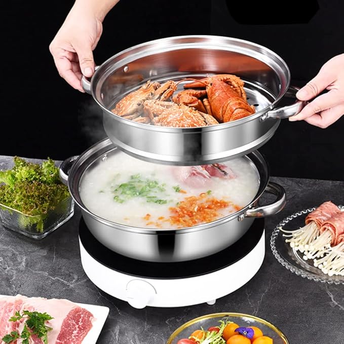 Steamer Pot for Cooking 11.9 inch Steamer Pot Upgrade Capacity, 2-tier Multipurpose 18/8 Stainless Steel Steam Pot Cookware with Lid for Vegetable, Dumpling, Stock, Sauce, Food