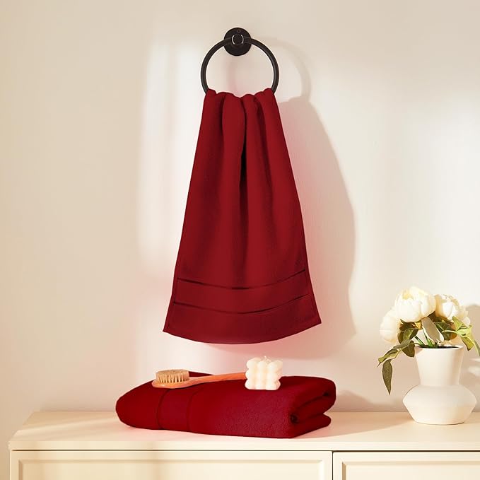 COZYART Red Bath Towel Set 6 Piece, Luxury 100% Turkish Cotton 650GSM Hotel Quality, Soft, Absorbent,Towel Sets for Bathroom | 2 Bath Towels 2 Hand Towels 2 Washcloths