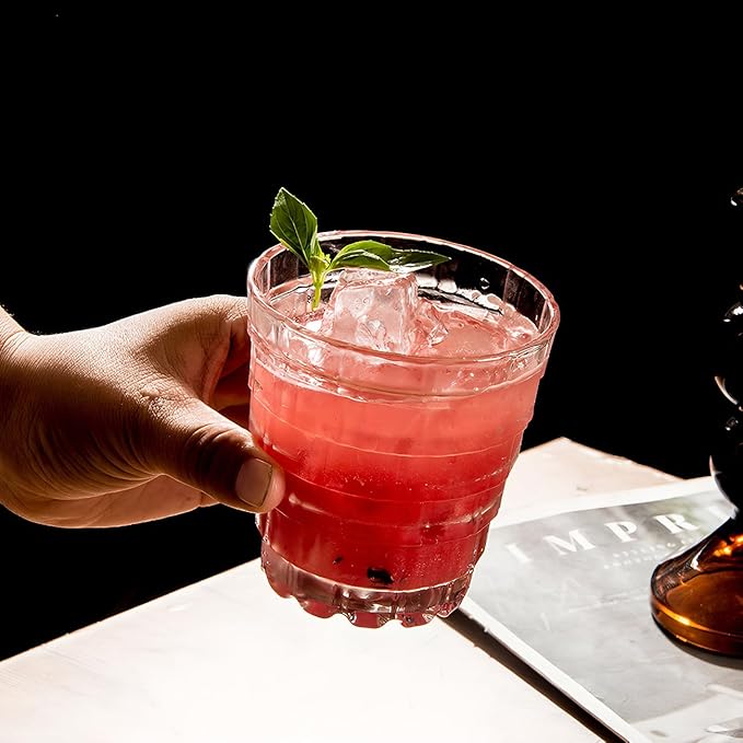 Vintage Drinking Glasses Set of 6, Mojito Glass Cups Stackable Water Tumbler, for Beer, Cocktail, Whiskey, Juice & Mixed Drinks. (8 OZ)