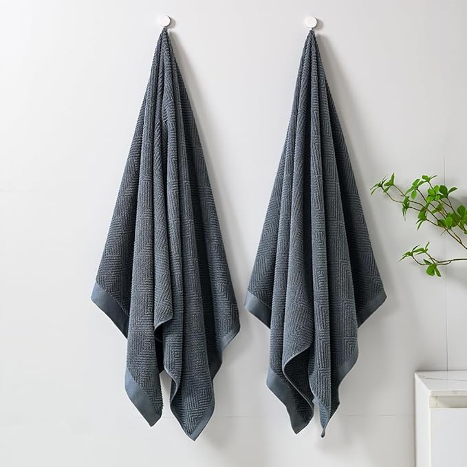 sense gnosis Grey Herringbone Bath Towel Set of 2 Premium 100% Cotton Striped Weave Ultra Soft Highly Absorbent Bath Towel for Bathroom 27 X 55 Inch
