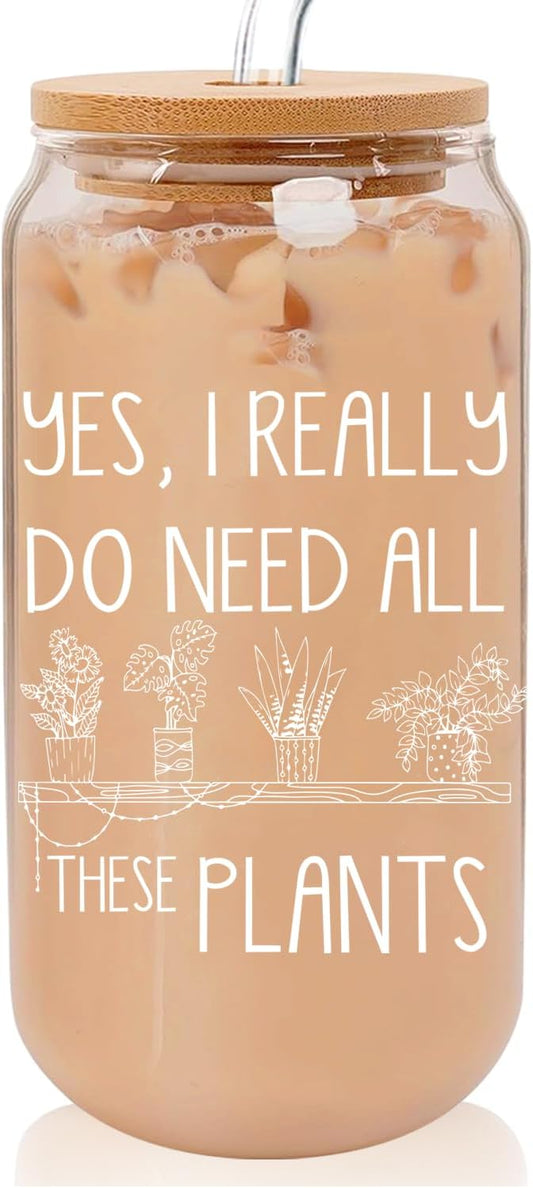 Plant Lover Gifts for Women Plant Themed Glass Cup with Lid and Straw Cute 16 Oz Plant Cup Plant Gifts for Plant Lovers Gifts for Gardeners Women Birthday Christmas Gifts for Plant Lady