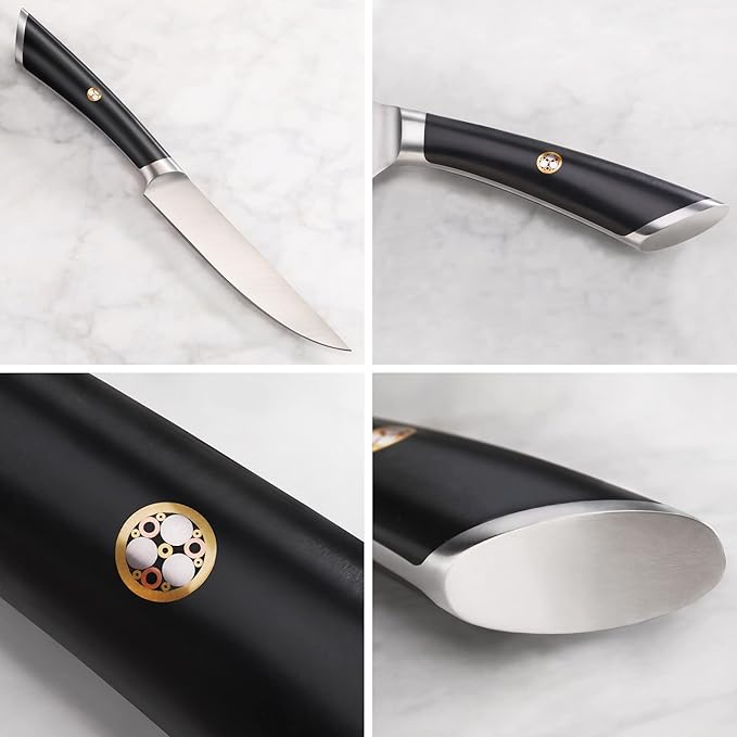 Cangshan ELBERT Series German Steel Forged 4-Piece Fine-Edge Steak Knife Set (Black)