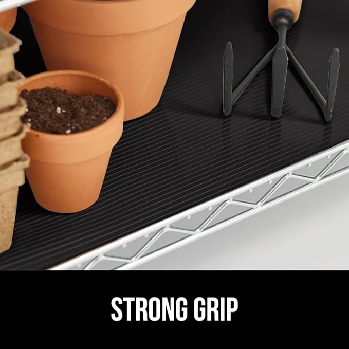 GORILLA GRIP DuraGuard Shelf Liner, Non-Adhesive Cabinet Liners for Kitchen Drawers, Shelves, Refrigerator, Pantry Storage, Bathroom Closet, Durable Waterproof BPA Free Ribbed Plastic, 20x10 Jet Black