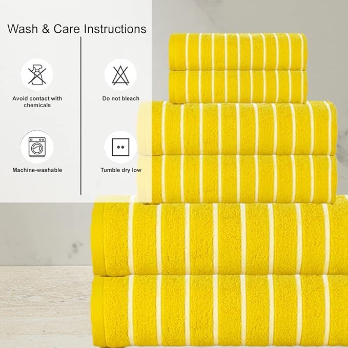CASA COPENHAGEN Ecstatic 6 Pieces Towel Set- Butter Yellow, 600 GSM 2 Bath Towel 2 Hand Towel 2 Washcloth, Designed in Denmark Made of Soft Egyptian Cotton for Bathroom, Kitchen & Shower.