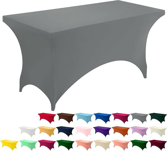 Utopia Kitchen 6FT Spandex Tablecloth [1 Pack, Grey] 200 GSM Stretch, Fitted, Washable and Wrinkle Resistant Table Cloth Rectangle Cover for Trade Shows, Wedding, Parties [72Lx30Wx30H Inch]