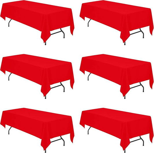 BRILLMAX 6 Pack Red Tablecloths for 8 Foot Rectangle Tables 60 x 126 Inch - 8ft Rectangular Bulk Linen Polyester Fabric Washable Cloth Cover for Wedding Reception Banquet Birthday Party