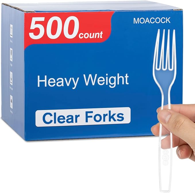 500 Count Clear Disposable Plastic Forks, Heavy Weight Disposable Forks Plastic Utensils for Parties, Picnics, Big Event, Daily Use