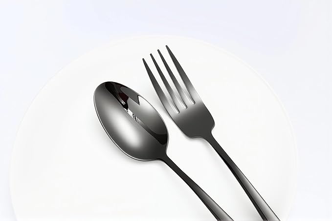 Elegant Tableware Set, 24-Piece Black Silverware Set with Steak Knives, Black Flatware Set For 4, Food-Grade Stainless Steel Set, Dishwasher Safe, Elegant Home Tableware And Dining Utensils