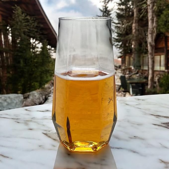 Oojami 48 Pack Diamond Clear Unbreakable Stemless Plastic Glasses 24 9oz Stemless Champagne Flutes & 24 12oz Cups BPA-Free, Disposable, Shatterproof Drinkware for Weddings, Bars, Events, and Parties