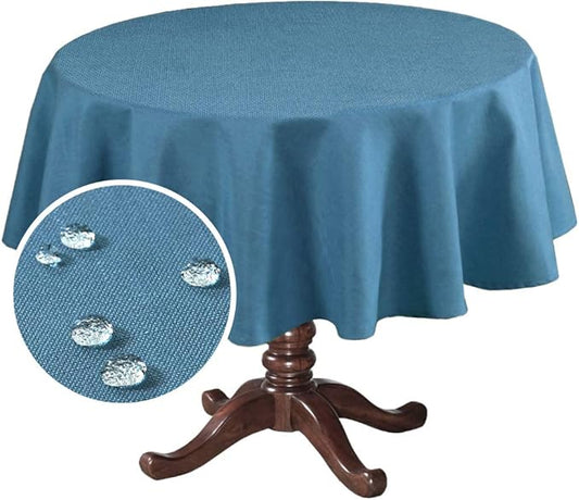 H.VERSAILTEX Linen Textured Table Cloths Round 70 Inch Premium Solid Tablecloth Spill-Proof Waterproof Table Cover for Dining Buffet Feature Extra Soft and Thick Fabric Wrinkle Free, Ink Blue