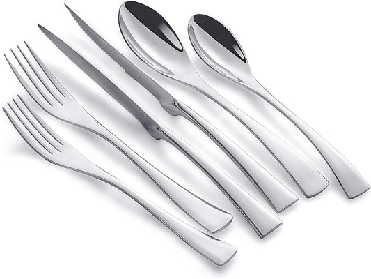 24 Pieces Silverware Set with Steak Knives Service for 4,Modern 18/10 Stainless Steel Flatware Cutlery Set,Utensil Set for Home Restaurant Hotel,Mirror Polished,Dishwasher Safe