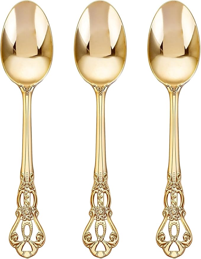 150PCS Gold Plastic Spoons - Gold Spoons Disposable - 8.1 Inch Heavy Duty Plastic Silverware - Heavyweight Elegant Disposable Utensils for Catering, Parties, Dinners, Weddings