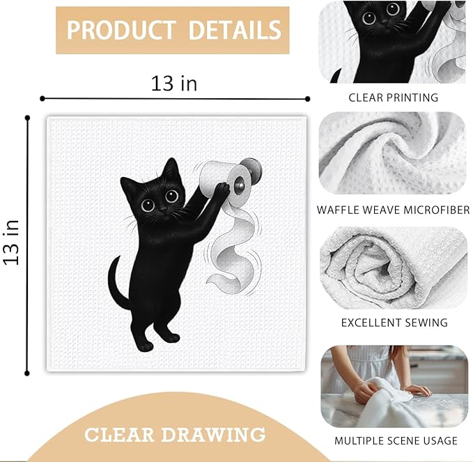 13x13 inch Cute Cat Kitchen Towels 1 PCS, Funny Pet Parents Gifts for Women and Decor Hand Towels for Bathroom, for Cat Lovers,Pet Owners Housewarming, Birthday-04