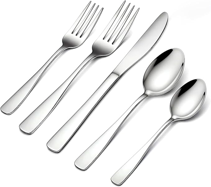 BEWOS 40 Piece Silverware Set - Stainless Steel Silverware Sets for 8 Include Spoon, Forks, Knives, Mirror Polished Flatware Set for Home, Kitchen, Restaurant, Dishwasher Safe