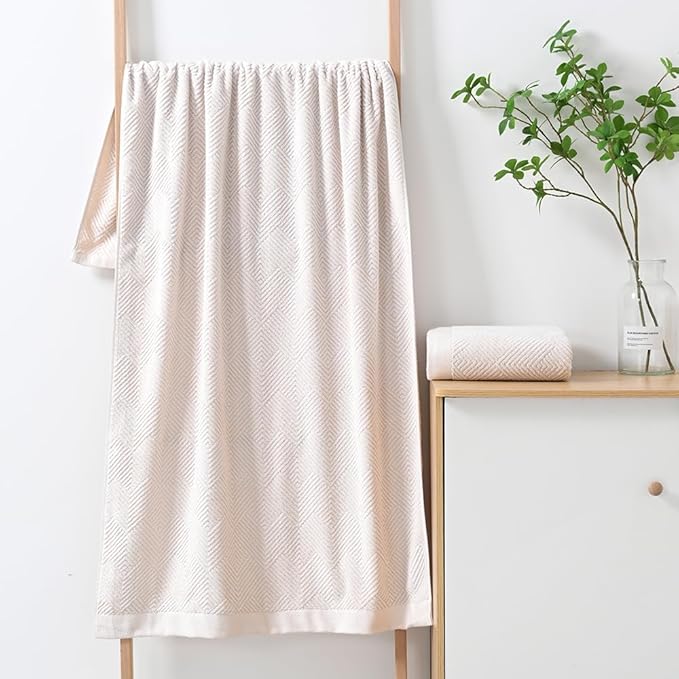 sense gnosis Super Soft Lime White Bath Towels Terry Striped Weave Pattern Ultra Absorbent 100% Cotton Towel for Bathroom(27 X 55 Inch), 2 Pieces