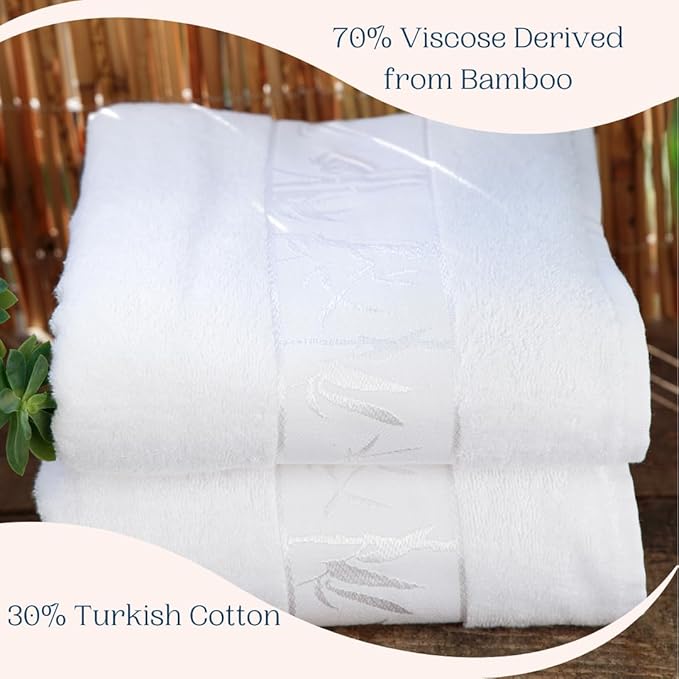 Set of 2 Luxury Super Soft Bath Towels – Premium Viscose Derived from Bamboo & Turkish Cotton for The Ultimate Bath Experie