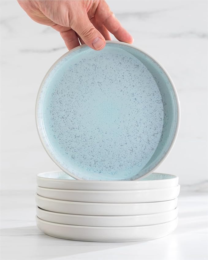 Stoneware dinnerware set 8 persons 32 pcs – Modern style plates and bowls set ceramic – Dishwasher safe and scratch resistant – Bowl and plate set – Dinner service Pure Living beige & blue