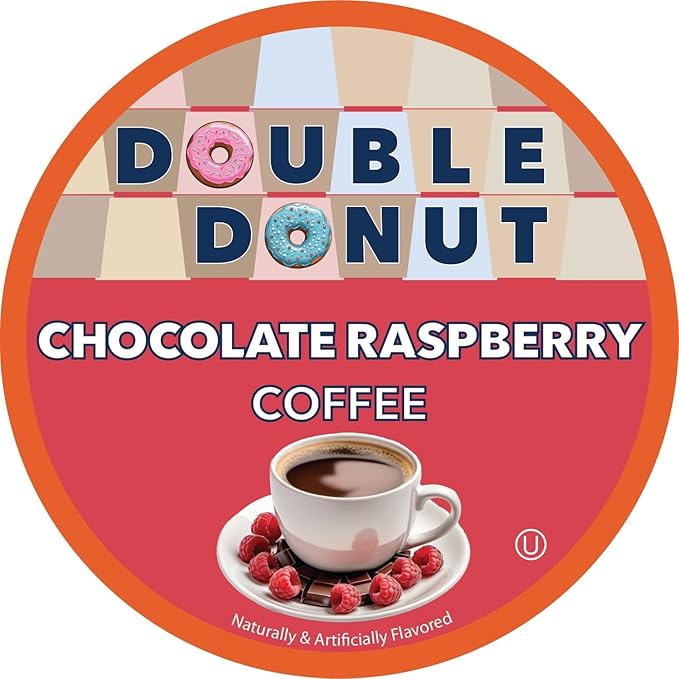 Double Donut Coffee Chocolate Raspberry Flavored Coffee Pods, Medium Roast Coffee, Compatible with Keurig K Cups Brewers, 72 Count