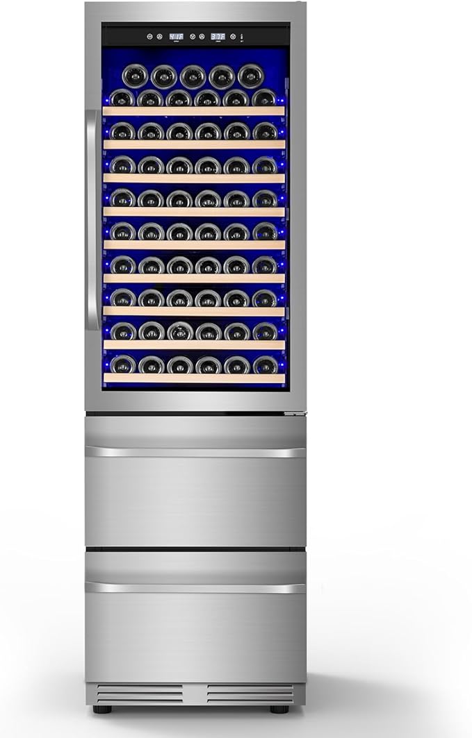 24 Inch Wine and Beverage Refrigerator, 2 IN 1 Dual Zone Drawer Beverage Fridge Wine Cooler, Built-in or Freestanding Beverage Cooler with Powerful Compressor, Holds 108 Bottles and 150 Cans