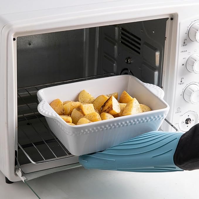 Sweejar Ceramic Baking Dish Lasagna Pans with Trivet, Rectangular Bakeware for Cooking, Kitchen, Cake Dinner, Banquet, 15.3x 9.6 x 2.8 Inches of Casserole Dishes（White）