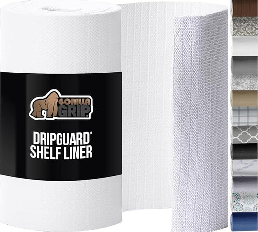 GORILLA GRIP Slip Resistant Drawer and Shelf Liner 2 Pack, Non Adhesive Water Resistant, Easy Clean and Trim, Smooth Surface Liners for Kitchen Cabinet, Shelves, Drawers, Pantry, 12 in x 10 FT, White