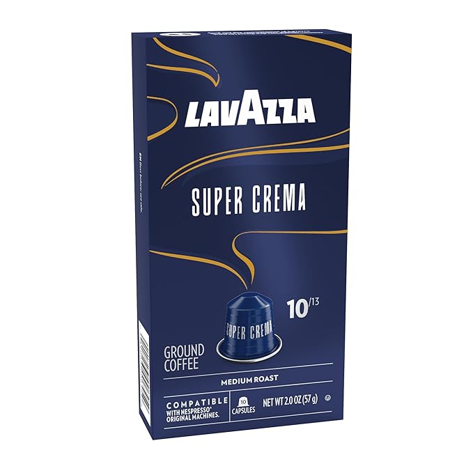 Lavazza Super Crema Aluminum Capsules Compatible with Nespresso* Original Machines, Medium Roast, Arabica and Robusta Blend (10 Capsules)