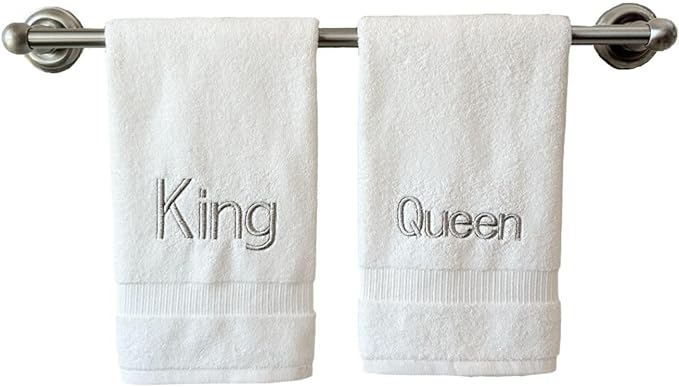 Silver Monogrammed Hand Towels for Bathroom - Luxury Hotel Quality Personalized Initial Decorative Embroidered Towel for Powder Room, Spa - GOTS Organic Certified - King and Queen