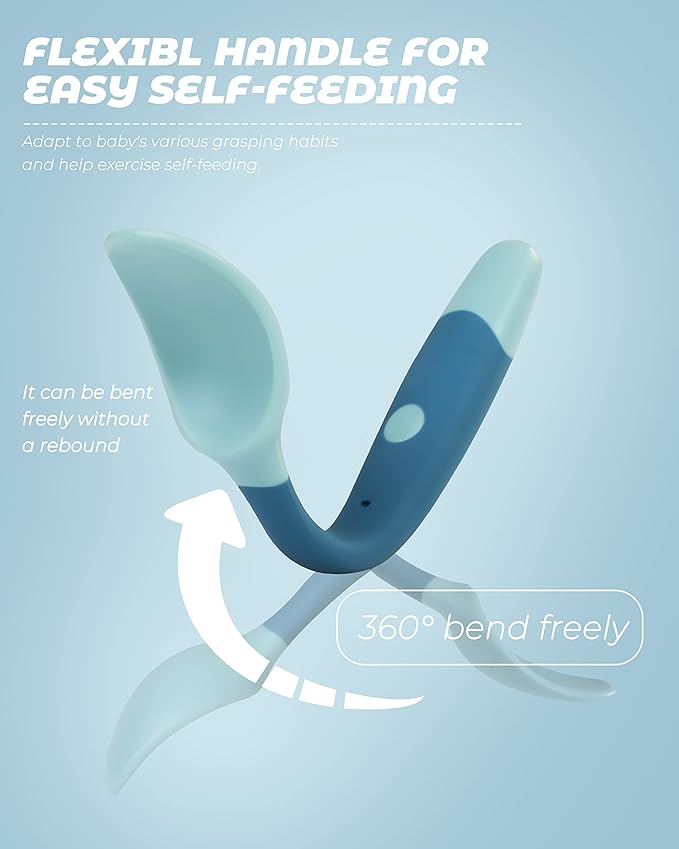 10 Pcs Toddler Utensils, Spoons and Forks Set with Bendable Handle, 5 Forks and 5 Spoons, Baby Feeding Set for Self Feeding