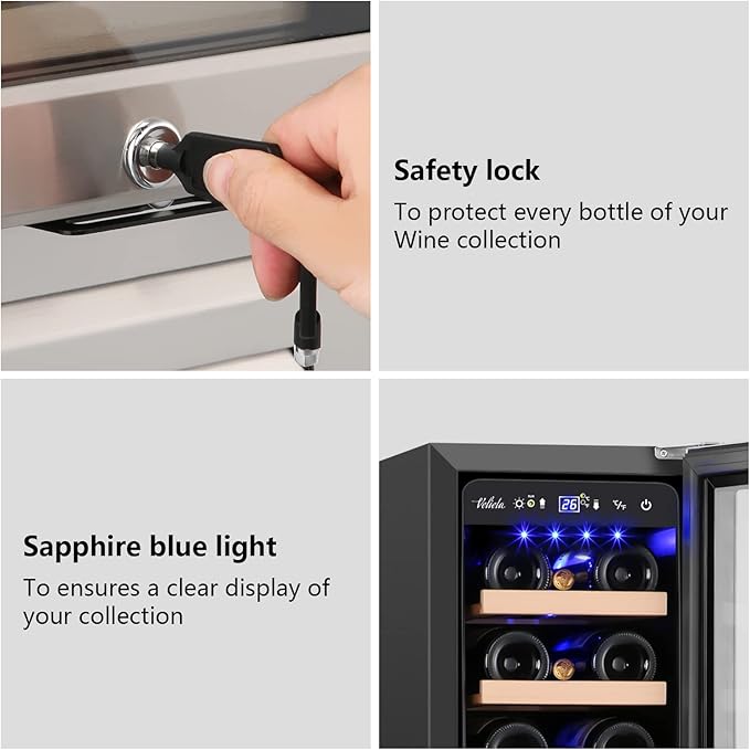 12 Inch Wine Cooler Refrigerator,Mini Wine Fridge 18 Bottle Capacity,Built-in or Freestanding Professional Wine Chiller with Quiet and Stable Temperature Control Systems.