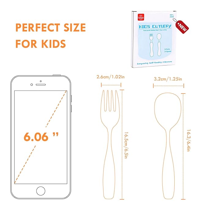 Lehoo Castle 6 Pieces Toddler Utensils, Kids Silverware for 2 3 4 Years Old, Stainless Steel Fork and Spoon Set with Plastic Handle, Safe Toddler Cutlery (Engineering Vehicle)