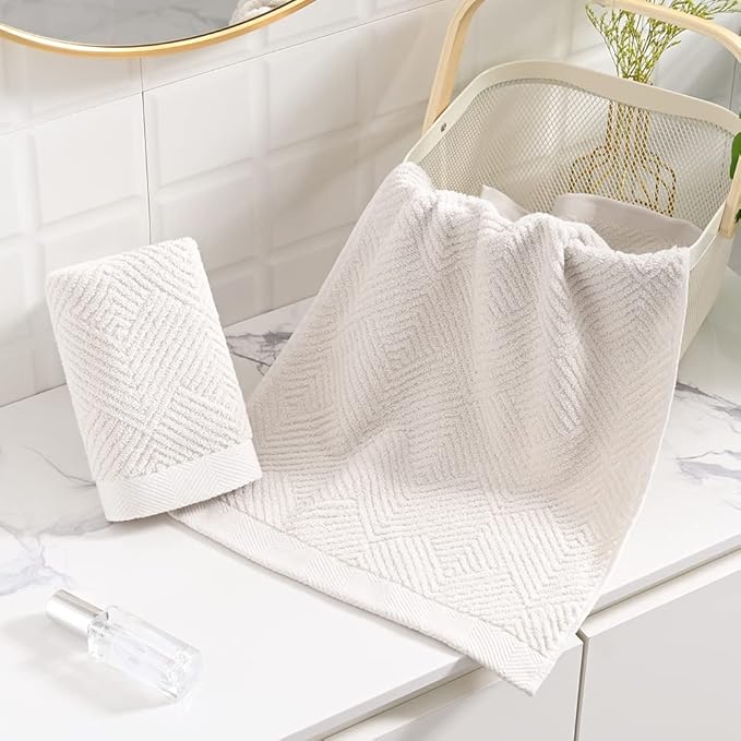 sense gnosis Super Soft Lime White Hand Towels Terry Striped Weave Pattern Ultra Absorbent 100% Cotton Towel for Bathroom(13 X 29 Inch), 2 Pieces, Beige