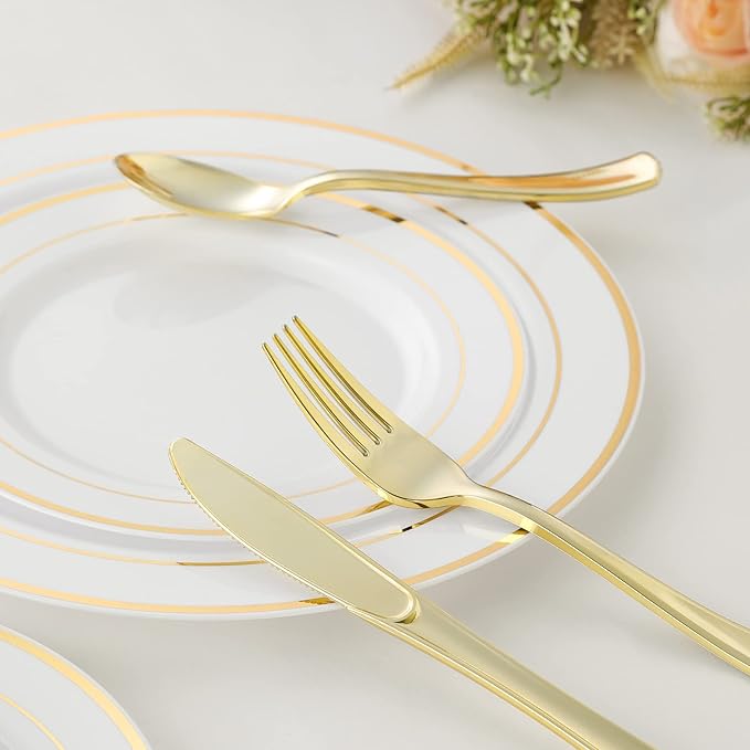 N9R 72PCS Gold Plastic Forks, Solid, Durable and Heavy Duty Plastic Forks, Perfect Utensils for Parties, Thanksgiving, Christmas and Daily Use