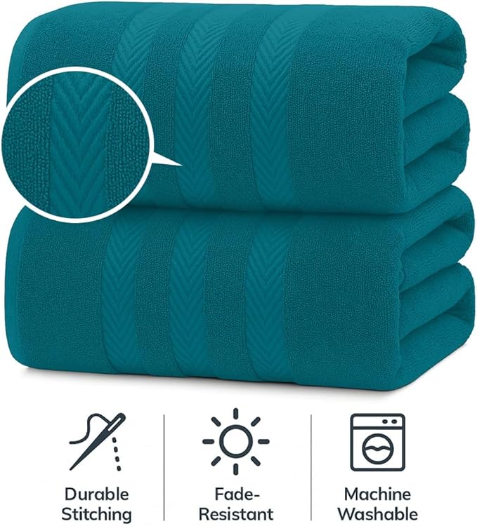 RIVERSIDE Pack of 2 Extra Large Bath Sheets 35 x 70 Inches - 100% Ring Spun Cotton Hotel Quality Oversized Bath Towels - Super Soft, Highly Absorbent & Quicker to Dry - Teal
